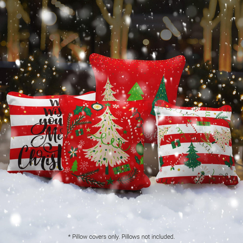 G128 Christmas Decoration Elegant Pine Spruce Waterproof Throw Pillow Covers 18 X 18 in Set of 4, Beautiful Cushion Covers for Christmas Sofa Couch Decoration