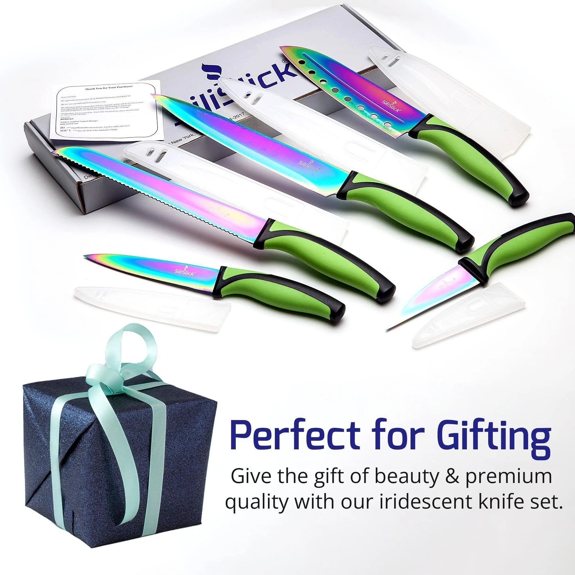 Kitchen Knife Set Kit 5 Dishwasher Safe Colorful Knives with Sharpener Blue