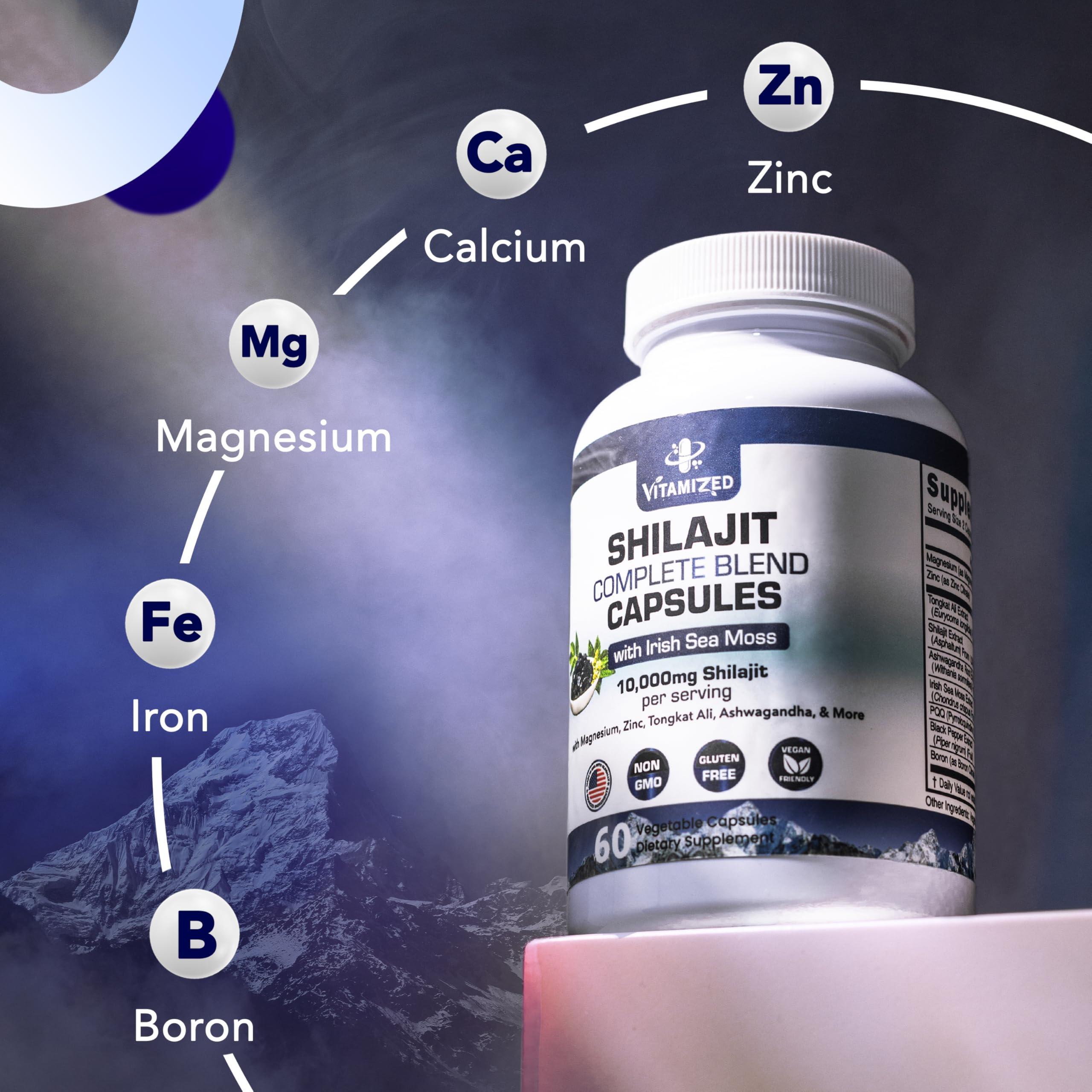 Pure Himalayan Shilajit for Men Boost Stamina & Athleticism Support Metabolism & Energy 10000Mg Shilajit Ashwagandha Supplements Irish Sea Moss Tongkat Ali PQQ & More 60 Shilajit Capsules