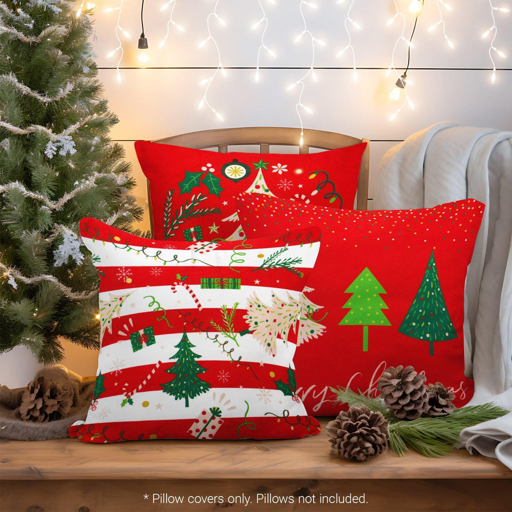 G128 Christmas Decoration Elegant Pine Spruce Waterproof Throw Pillow Covers 18 X 18 in Set of 4, Beautiful Cushion Covers for Christmas Sofa Couch Decoration