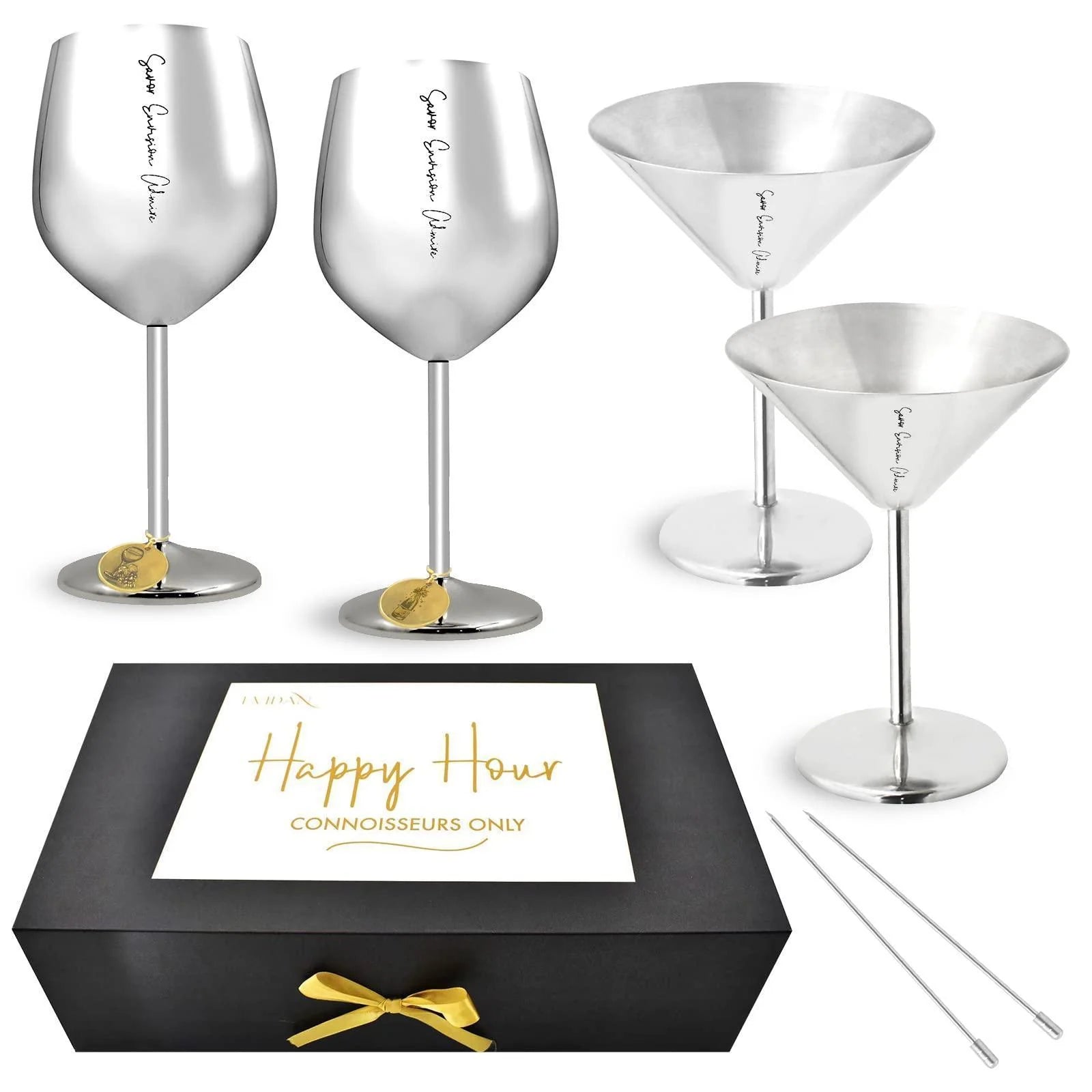 Appreciation Gifts for Couples – Couples Gifts Set with Martini Wine Glasses Glass Charms – Practical and Cute Couple Gifts for Anniversary Wedding Engagement