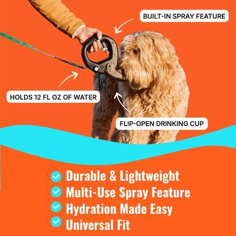Dog Water Bottle with Flip Open Cup & Squirt Feature without Leash Portable Pet Water Dispenser Grip Handle Attaches to Your Leash Clutter Free Hikes Runs Walks Travel Holds 12 Fl Oz Water