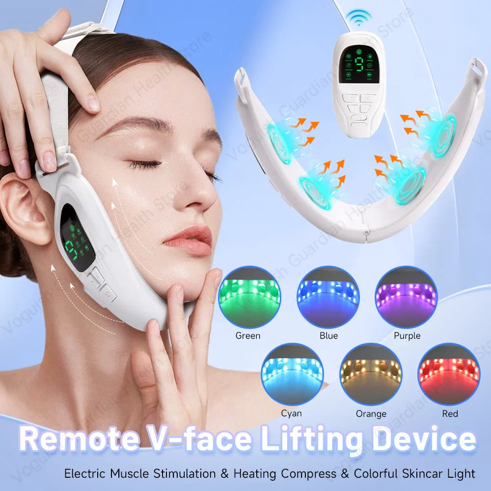 White 4 in 1 Massager for Face, Facial Sculpting Device for Double Chin, Reduces Sagging Skin, Remote Control Operation with 5 Modes, 15 Adjustable Intensities. (White)