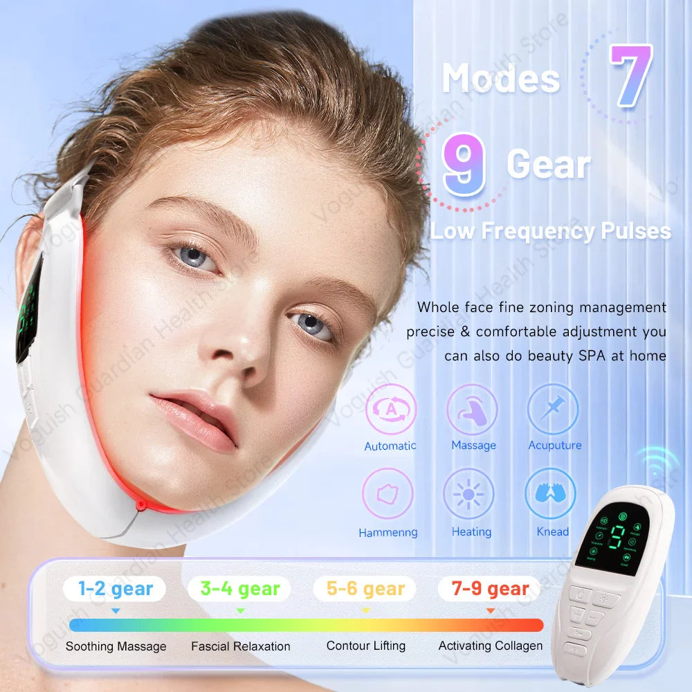 White 4 in 1 Massager for Face, Facial Sculpting Device for Double Chin, Reduces Sagging Skin, Remote Control Operation with 5 Modes, 15 Adjustable Intensities. (White)
