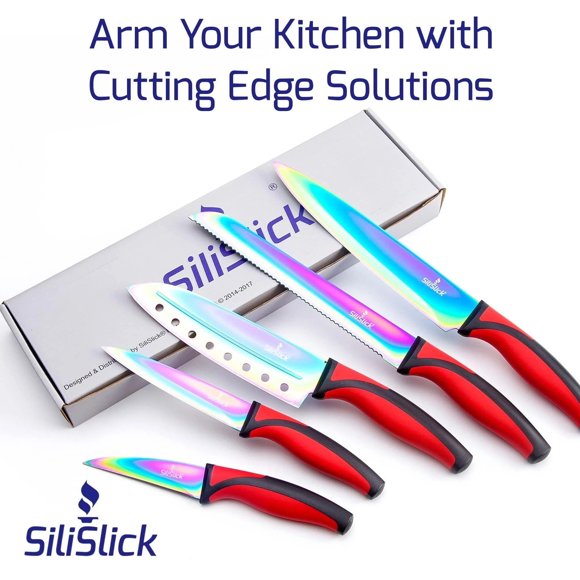 Kitchen Knife Set Kit 5 Dishwasher Safe Colorful Knives with Sharpener Blue