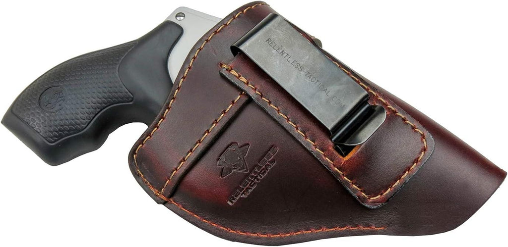The Defender Leather IWB Holster - Fits Most J Frame Revolvers Incl. Ruger LCR, S&W 442/642, Taurus, Charter & Most .38 Special Revolvers - Made in USA