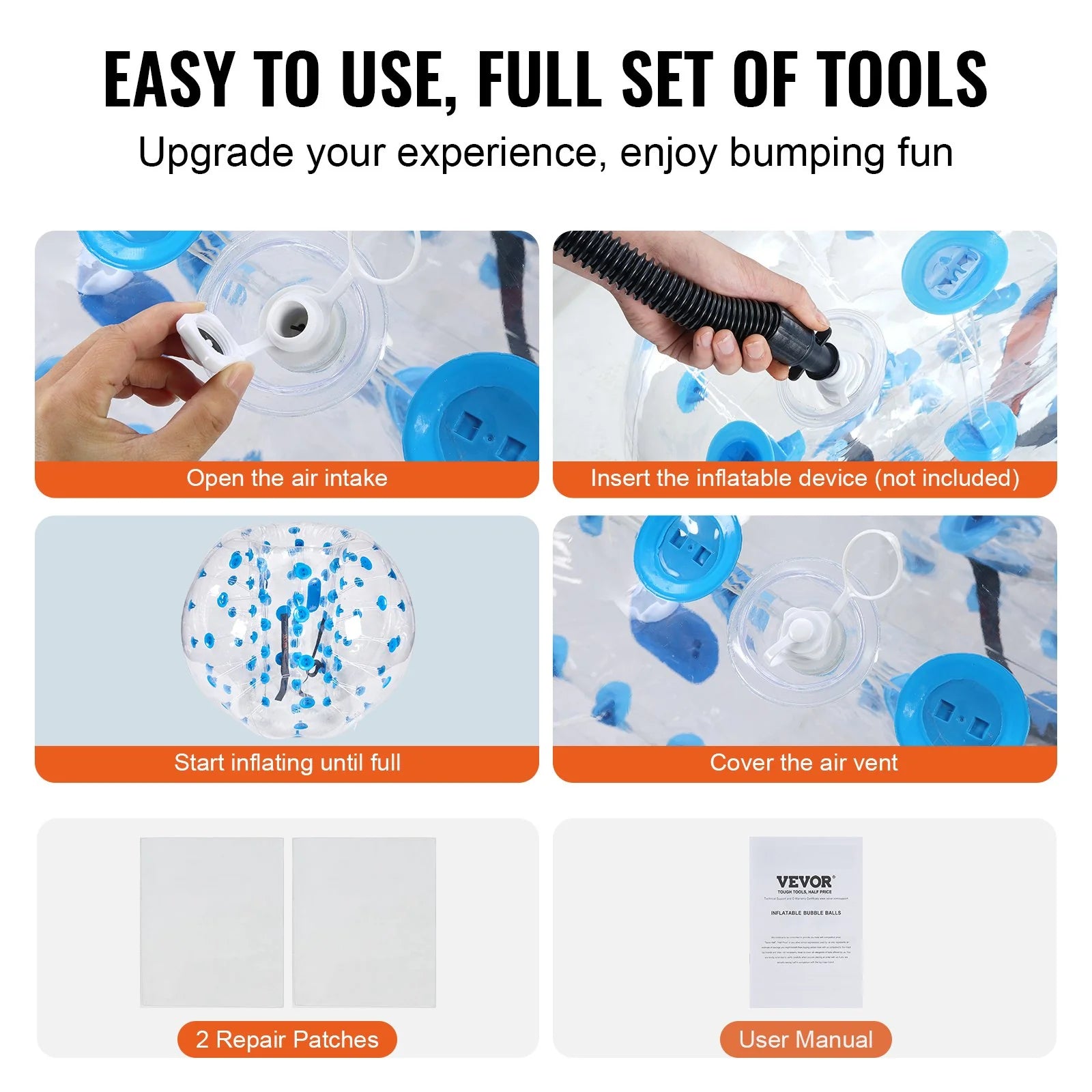 VEVOR Inflatable Bumper Balls 2-Pack, 5FT/1.5M Body Sumo Zorb Balls for Teen & Adult, 0.8Mm Thick PVC Human Hamster Bubble Balls for Outdoor Team Gaming Play, Bumper Bopper Toys for Garden, Yard, Park