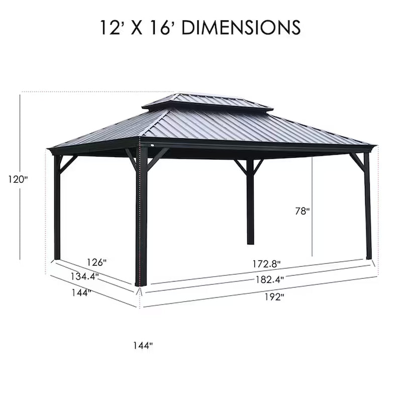 12-Ft X 16 Gazebo Brown Gazebo with Hardtop Roof (Screen Included)