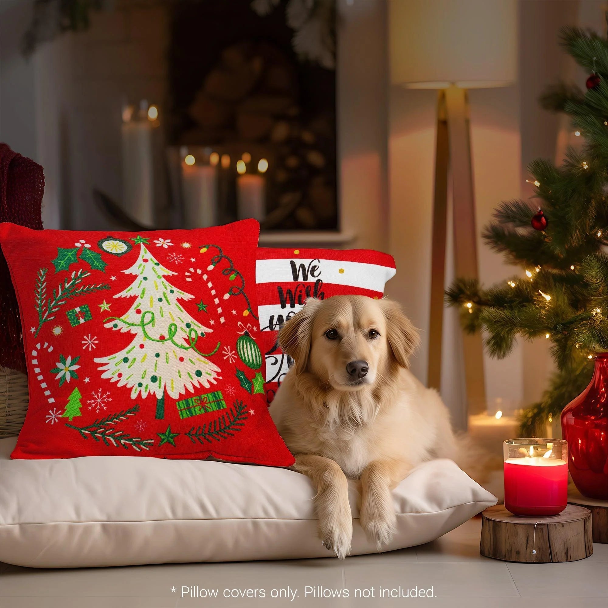 G128 Christmas Decoration Elegant Pine Spruce Waterproof Throw Pillow Covers 18 X 18 in Set of 4, Beautiful Cushion Covers for Christmas Sofa Couch Decoration