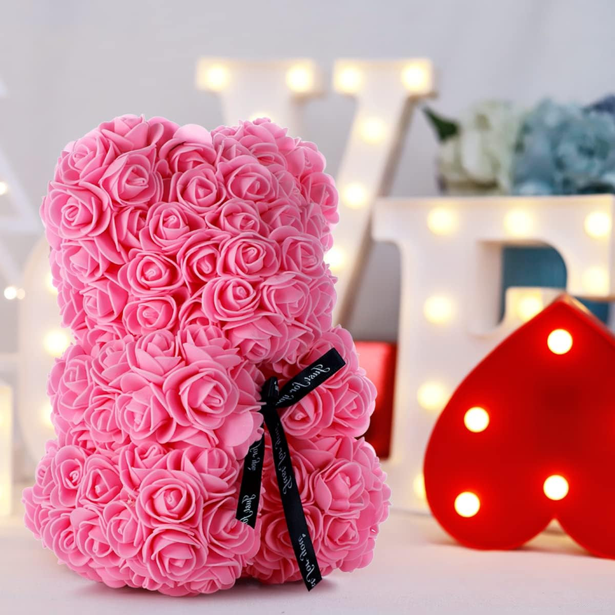 Christmas Women Gifts Rose Bear Birthday Gifts for Girlfriend Wife, Rose Teddy Bear Anniversary Party Presents,Flowers Bear Gifts for Mom, Womens Gifts for Xmas (Pink)