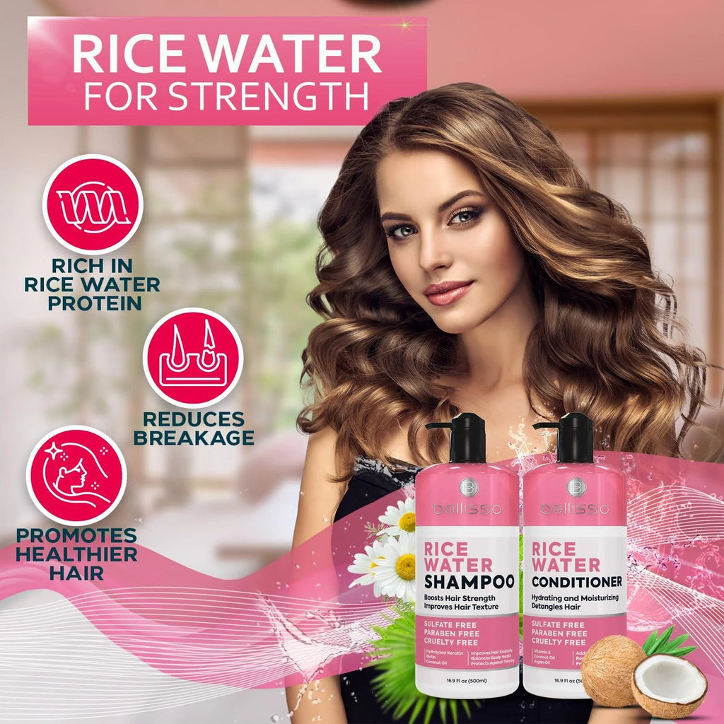Rice Water Shampoo and Conditioner Set Sulfate Free for Thin and Fine Hair