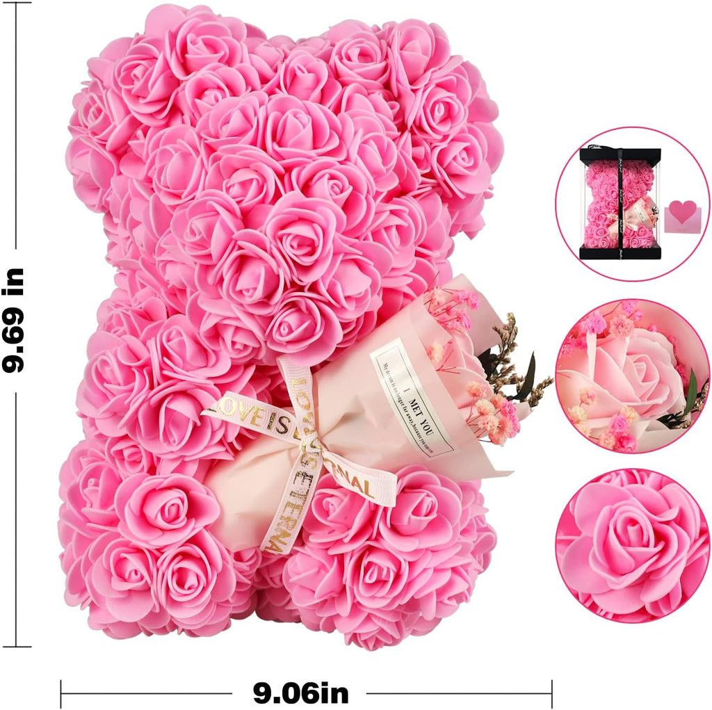 Rose Bear Birthday Gift for Women, Flowers Gifts for Mom Wife Grandma Daughter Friends Sister Her,Artificial Flowers Teddy Bear with Bouquet,Greeting Card,Mother'S Day Christmas Valentines