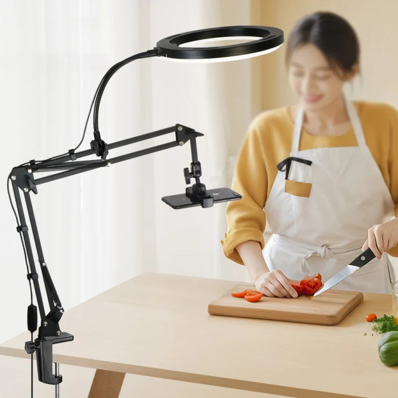 Phone Stand for Live Streaming, Desktop Boom Arm, Adjustable Height, Suitable for Selfie Shooting, Fill Light, Video Recording