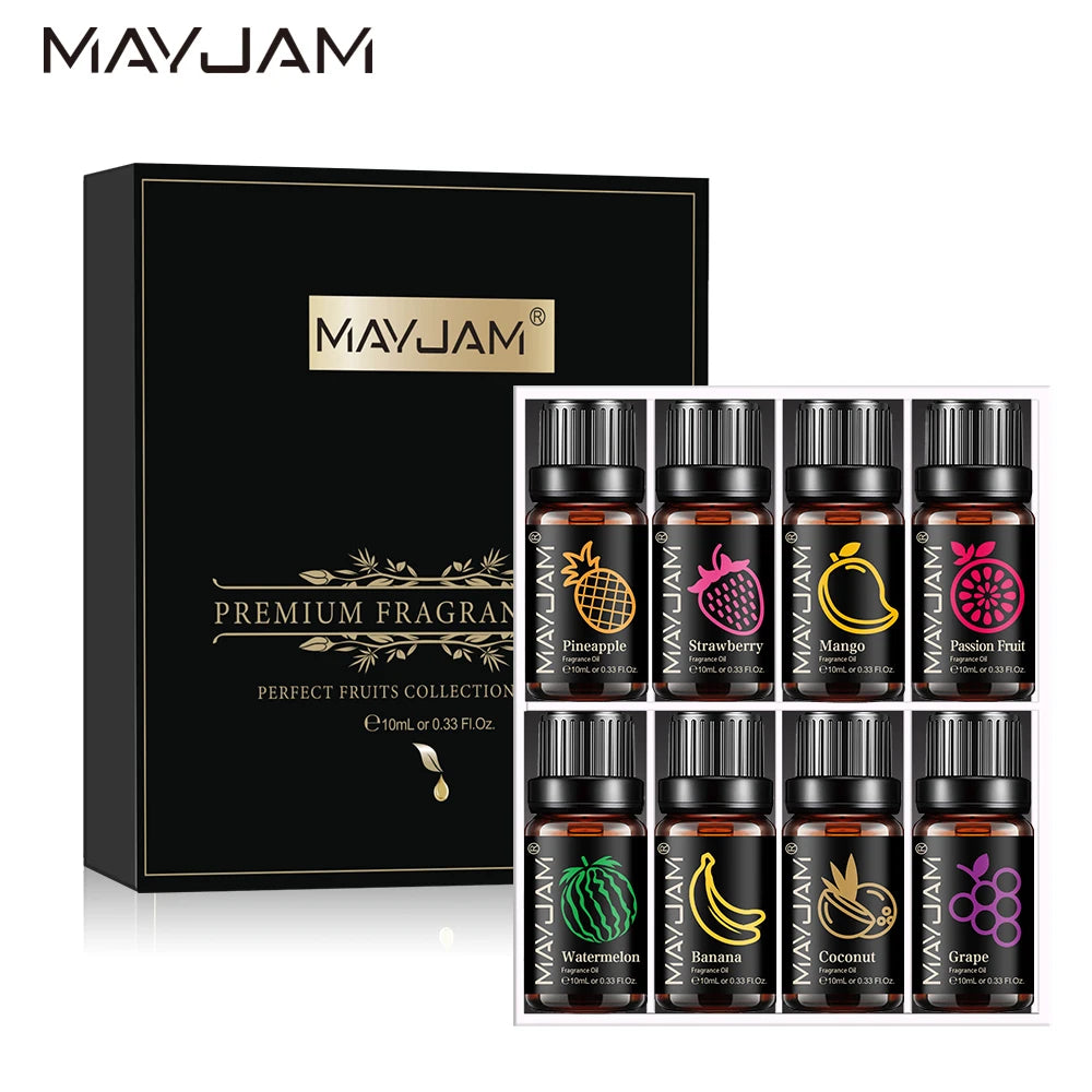 MAYJAM Fragrance Oils Set 8pcs Gift Box Fruit Aroma Oil For Humidifier Diffuser Candle Soap Making Air Freshener