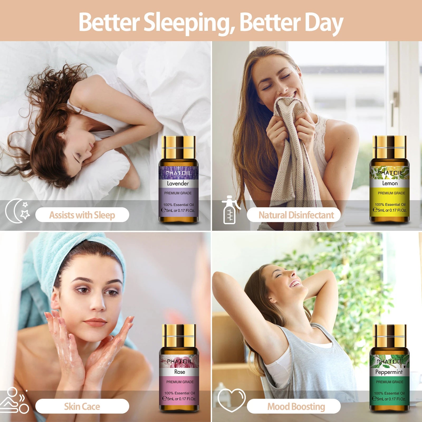 PHATOIL 15pcs Essential Oils Set Natural Plant Aroma Essential Oils Diffuser Eucalyptus Vanilla Mint Lavender Rose Tea Tree Oil