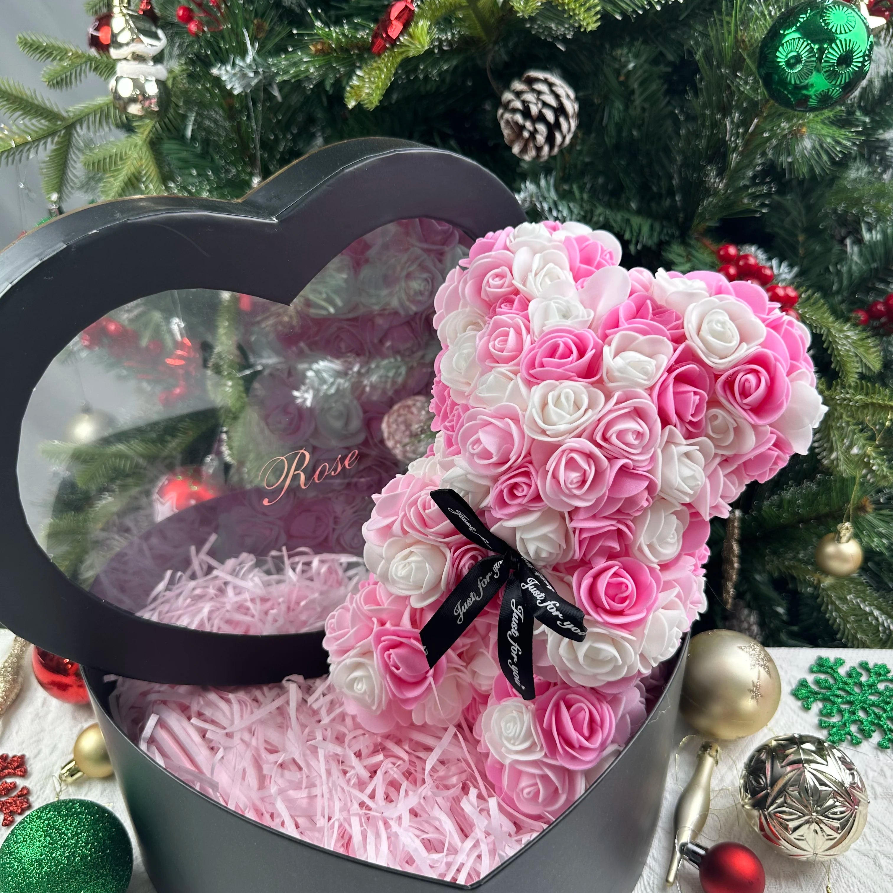 25cm Artificial Teddy Rose Flower Bear with Box Romantic Valentines Day Gift Girlfriend Women Anniversary Wedding Party Supplies