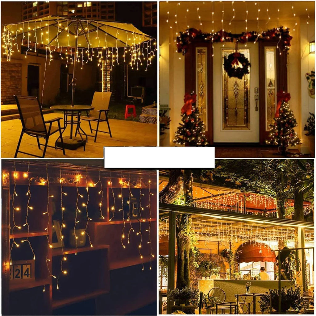 LED Icicle Fairy Lights Outdoor String Lights Christmas Garland For House New Year Garden Yard Party Wedding Terrace Decor