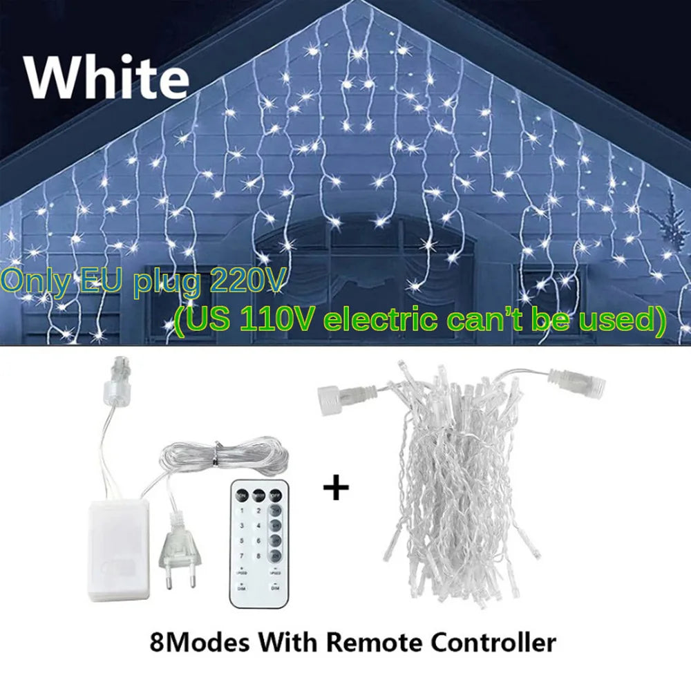 LED Icicle Fairy Lights Outdoor String Lights Christmas Garland For House New Year Garden Yard Party Wedding Terrace Decor