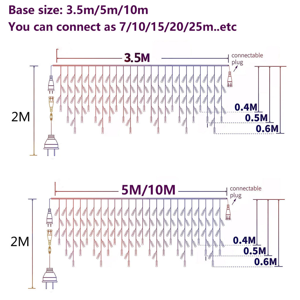 LED Icicle Fairy Lights Outdoor String Lights Christmas Garland For House New Year Garden Yard Party Wedding Terrace Decor