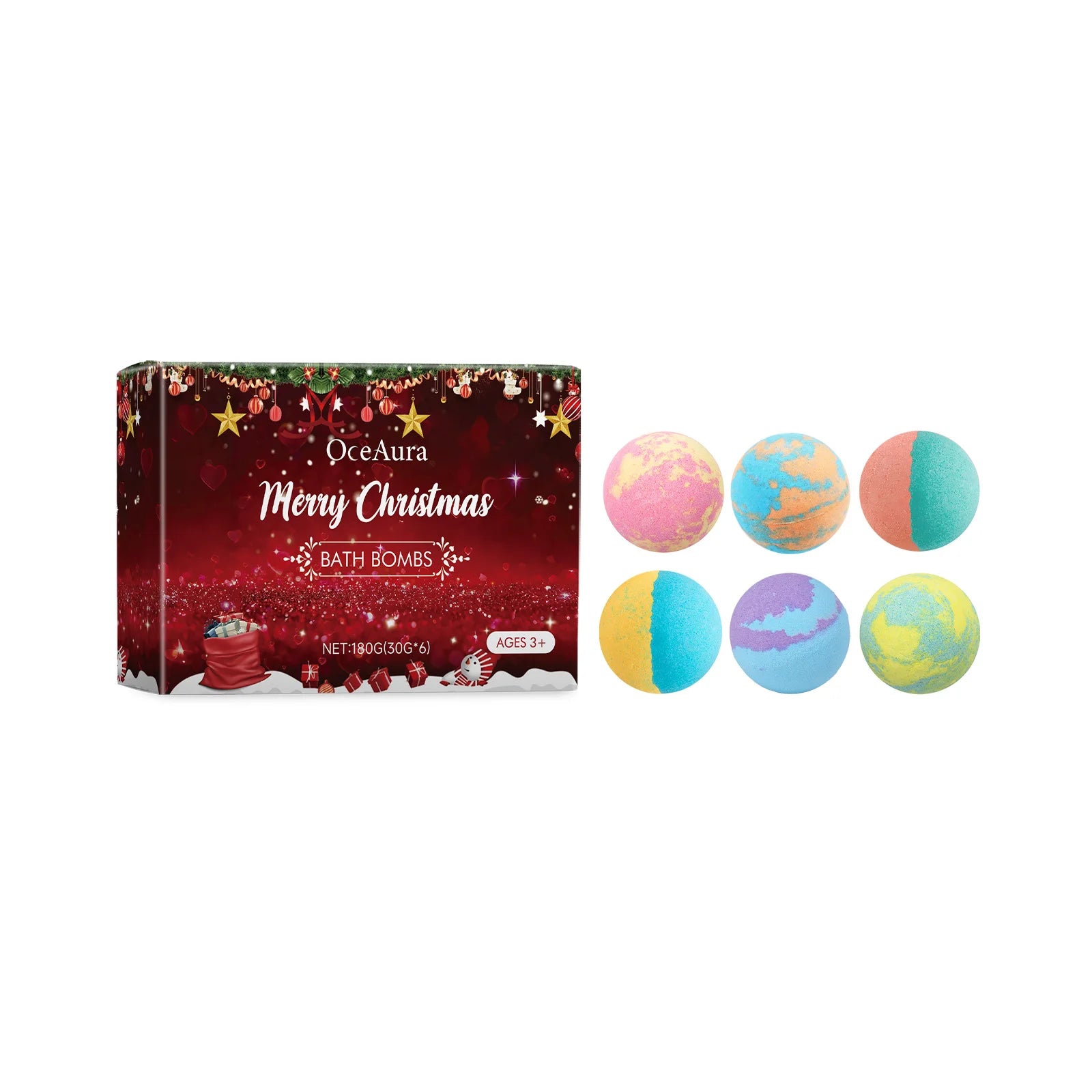 Christmas Bath Bombs - Floral Scented Fizzing Bath Salts With Skin-Softening Oils, Long Lasting Fragrance & Bubbles