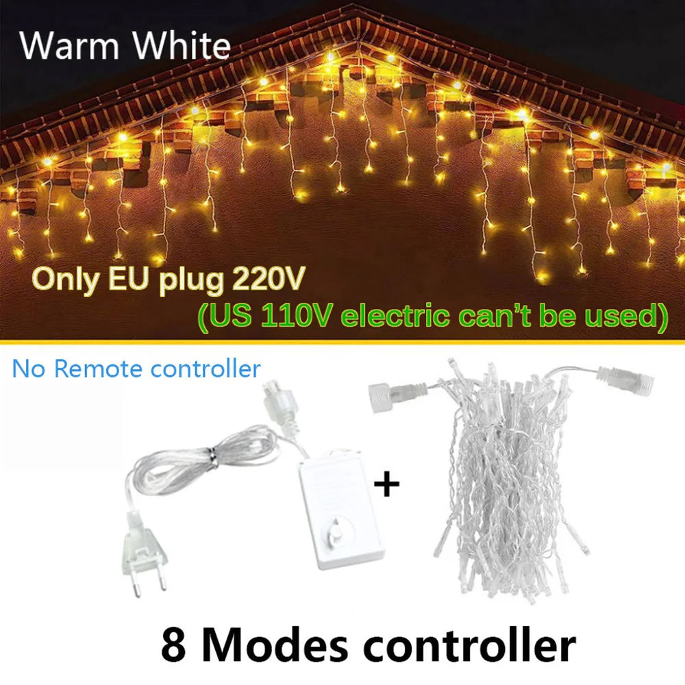 LED Icicle Fairy Lights Outdoor String Lights Christmas Garland For House New Year Garden Yard Party Wedding Terrace Decor
