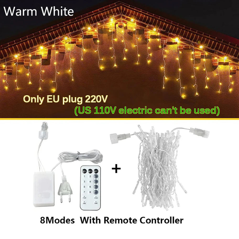 LED Icicle Fairy Lights Outdoor String Lights Christmas Garland For House New Year Garden Yard Party Wedding Terrace Decor