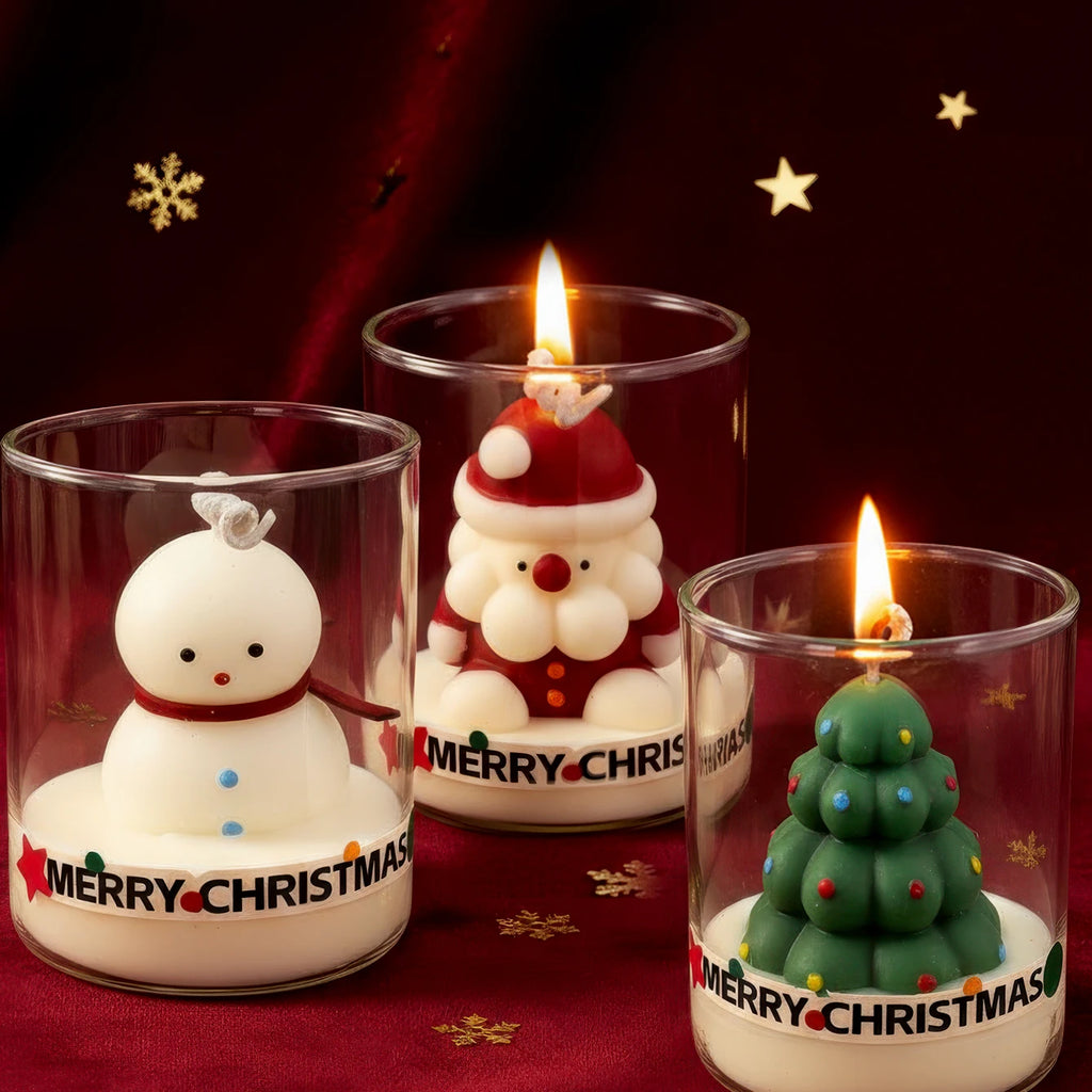 Christmas Scented Candle Glass Cup Soy Wax Santa Tree Snowman Reindeer Gift Home Decoration Holiday Aromatherapy Candle