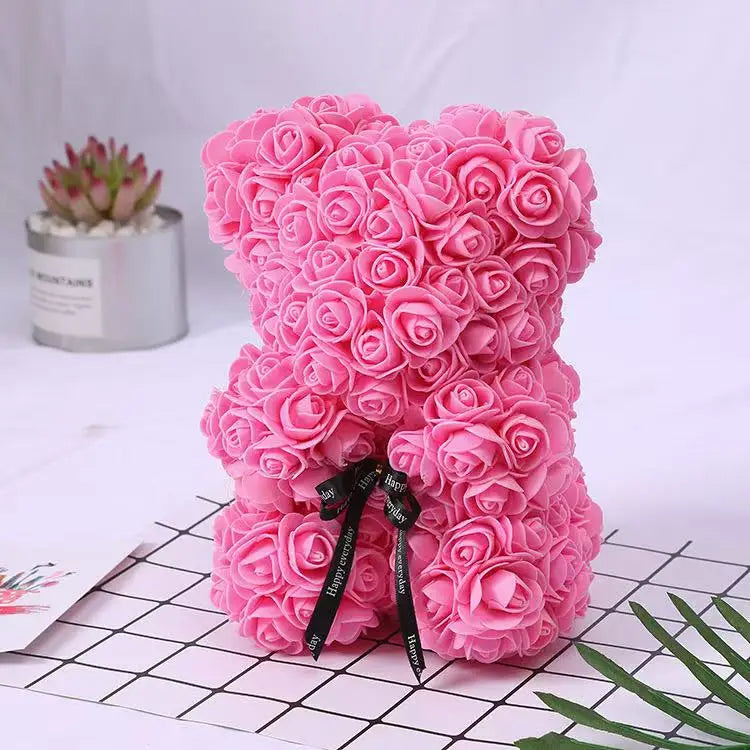 25cm Artificial Teddy Rose Flower Bear with Box Romantic Valentines Day Gift Girlfriend Women Anniversary Wedding Party Supplies