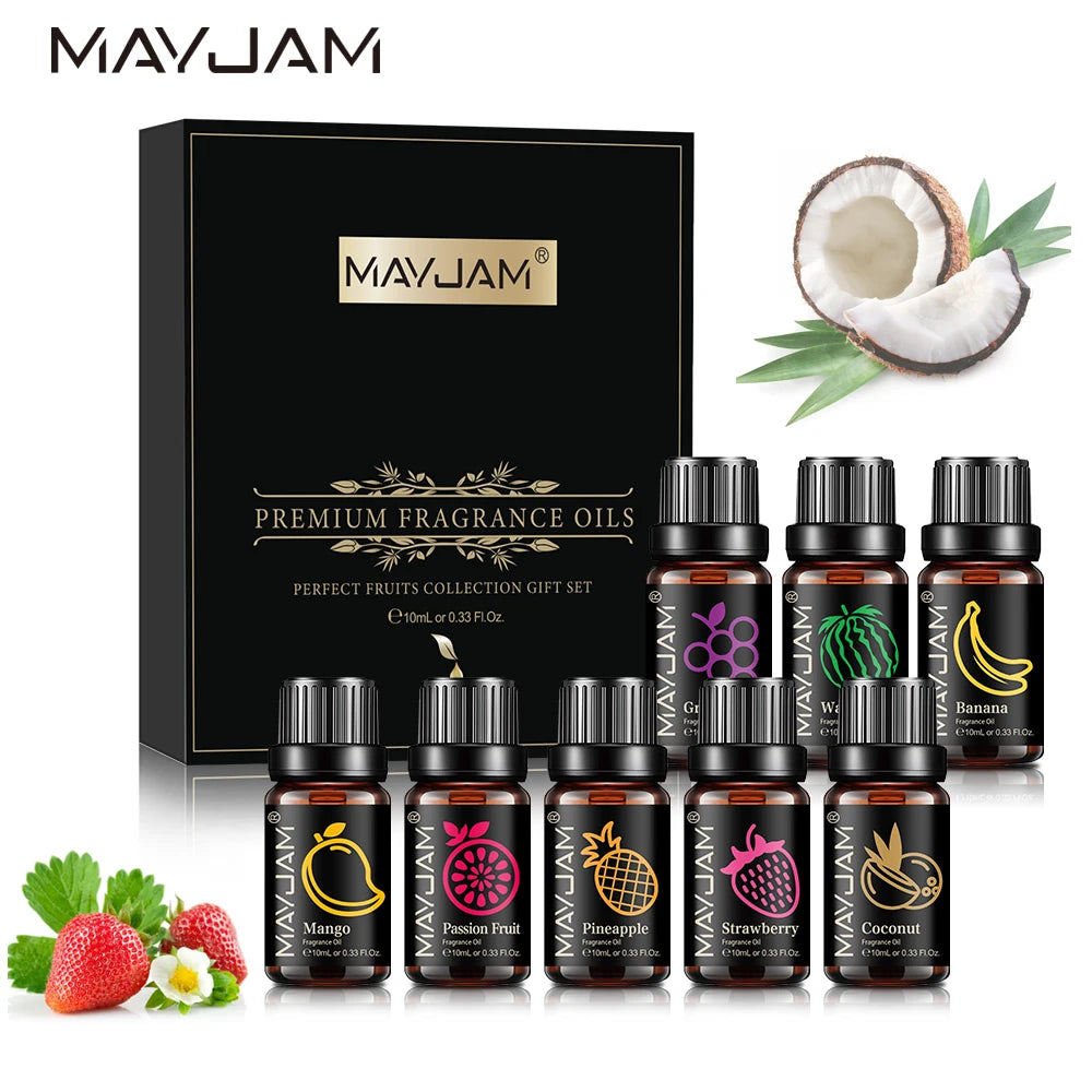 MAYJAM Fragrance Oils Set 8pcs Gift Box Fruit Aroma Oil For Humidifier Diffuser Candle Soap Making Air Freshener