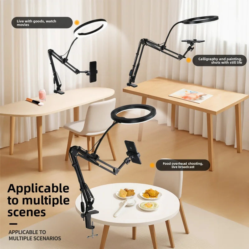 Phone Stand for Live Streaming, Desktop Boom Arm, Adjustable Height, Suitable for Selfie Shooting, Fill Light, Video Recording