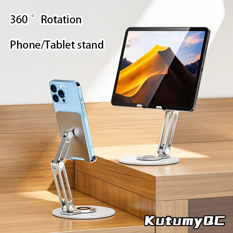 360° Metal Desk Mobile KutumyQC Phone Holder Stand For iPhone iPad Xiaomi Adjustable Desktop Tablet Holder Cell Phone Stand