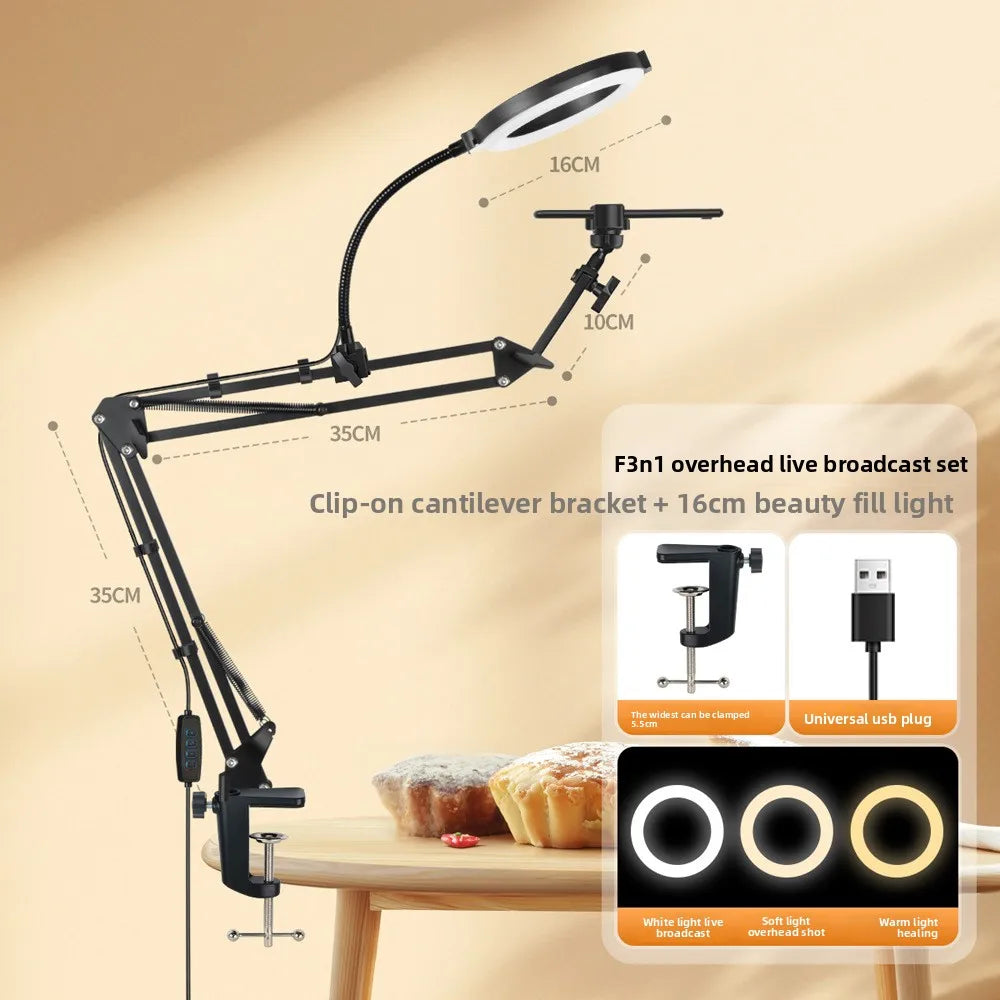 Phone Stand for Live Streaming, Desktop Boom Arm, Adjustable Height, Suitable for Selfie Shooting, Fill Light, Video Recording