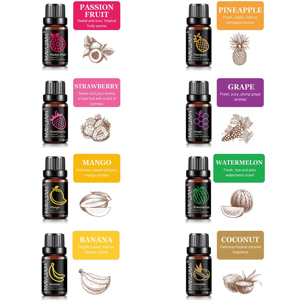 MAYJAM Fragrance Oils Set 8pcs Gift Box Fruit Aroma Oil For Humidifier Diffuser Candle Soap Making Air Freshener