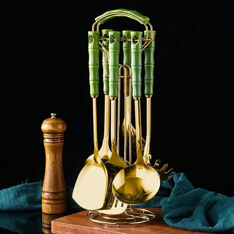 7pcs stainless steel spatula soup spoon kitchenware set cooking spatula kitchen supplies ceramic handle Nordic kitchen tools