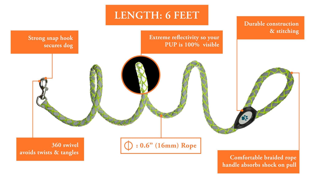 Reflective Dog Leash 6 Ft Long Heavy Duty Durable for Large Medium Breeds Rope