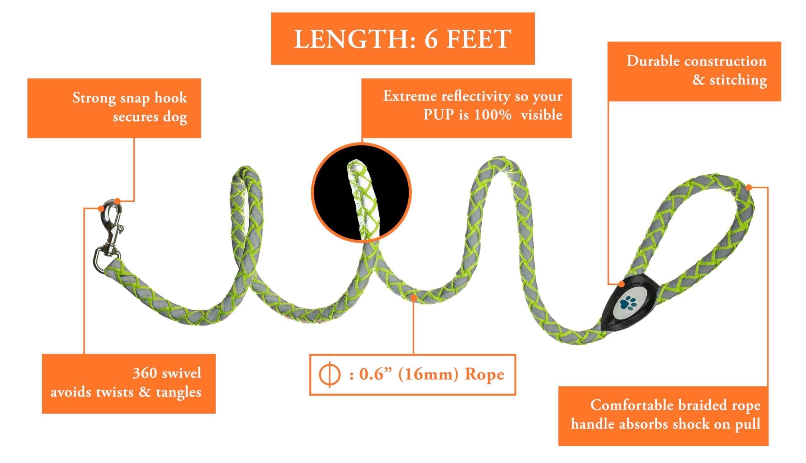 Reflective Dog Leash 6 Ft Long Heavy Duty Durable for Large Medium Breeds Rope