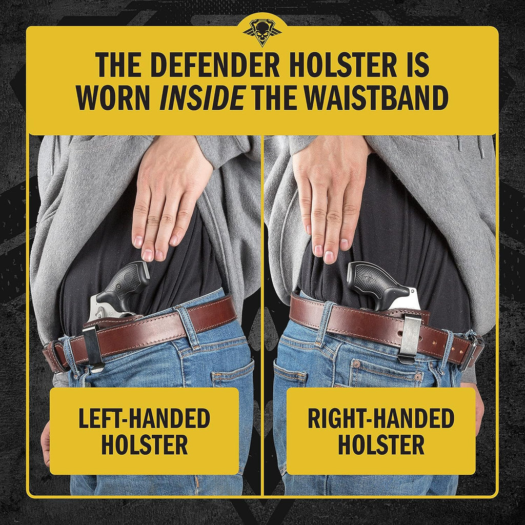The Defender Leather IWB Holster - Fits Most J Frame Revolvers Incl. Ruger LCR, S&W 442/642, Taurus, Charter & Most .38 Special Revolvers - Made in USA