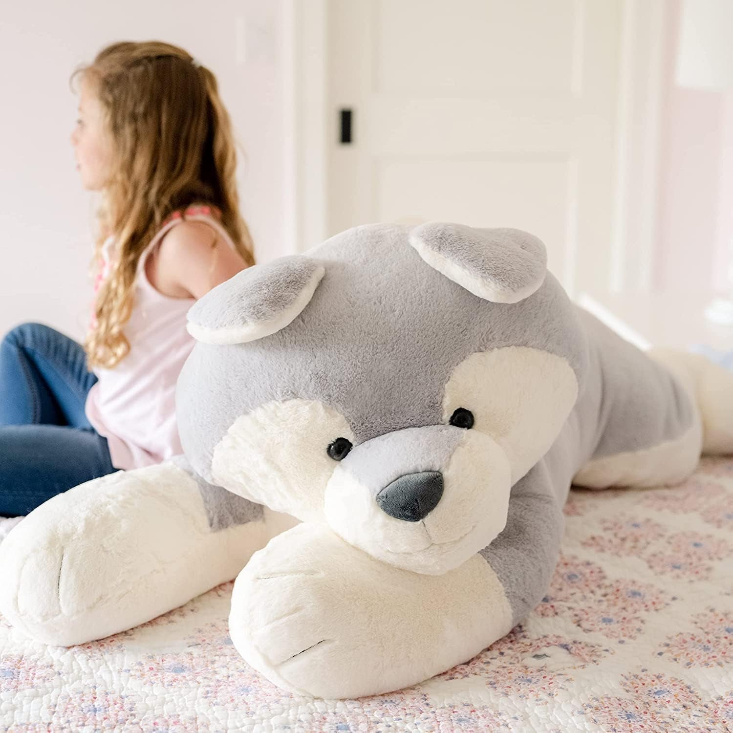 Giant 44" Sqoosh2Poof Ultra Soft Plush Husky - Cuddly Companion with Bonus Interactive Surprise!