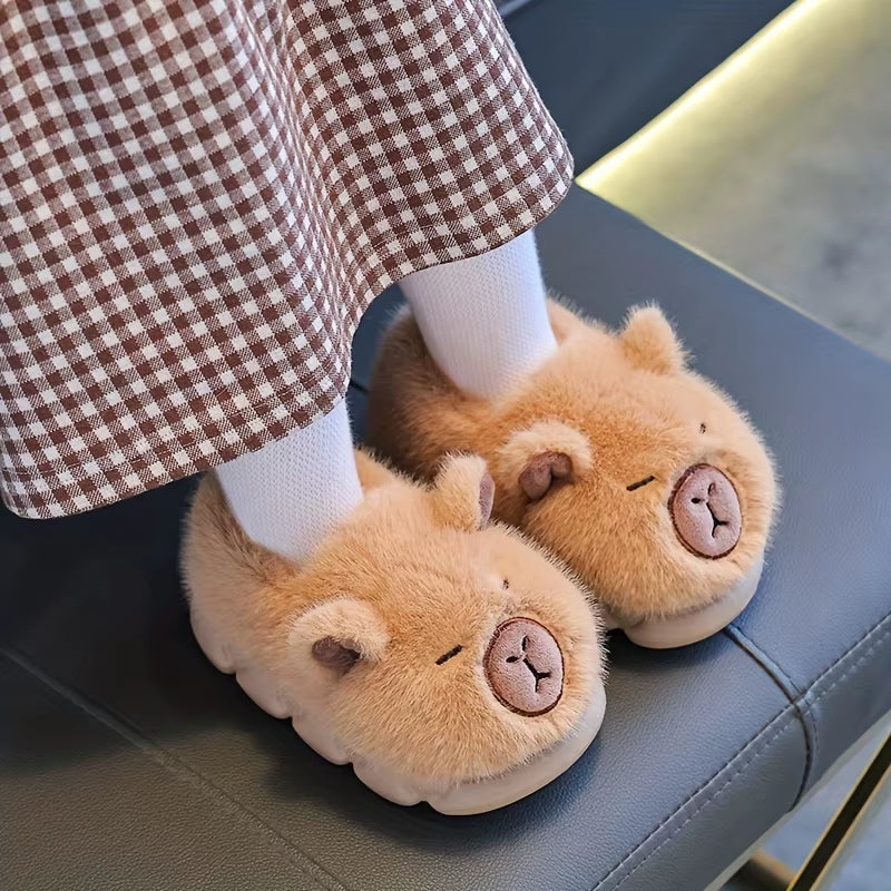 Kids Winter Warm Cotton Slippers Cute Capybara Slip-On Shoes for Boys & Girls Soft Non-Slip Soles Lightweight Easy Wear Closure