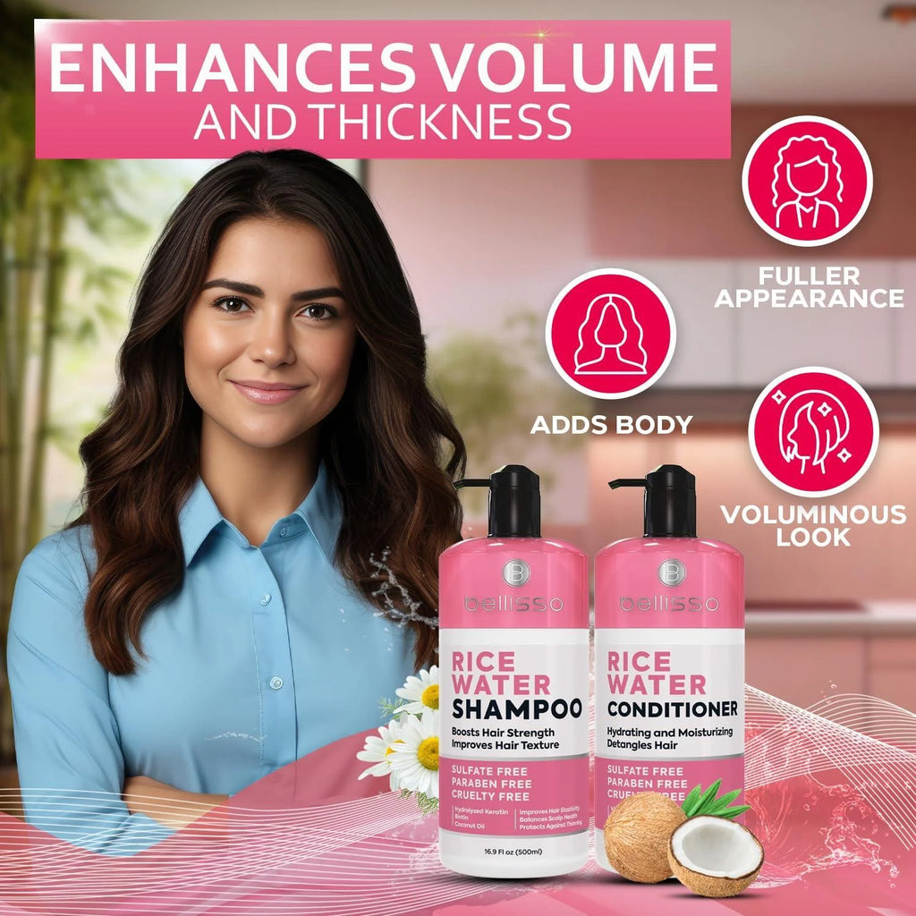 Rice Water Shampoo and Conditioner Set Sulfate Free for Thin and Fine Hair