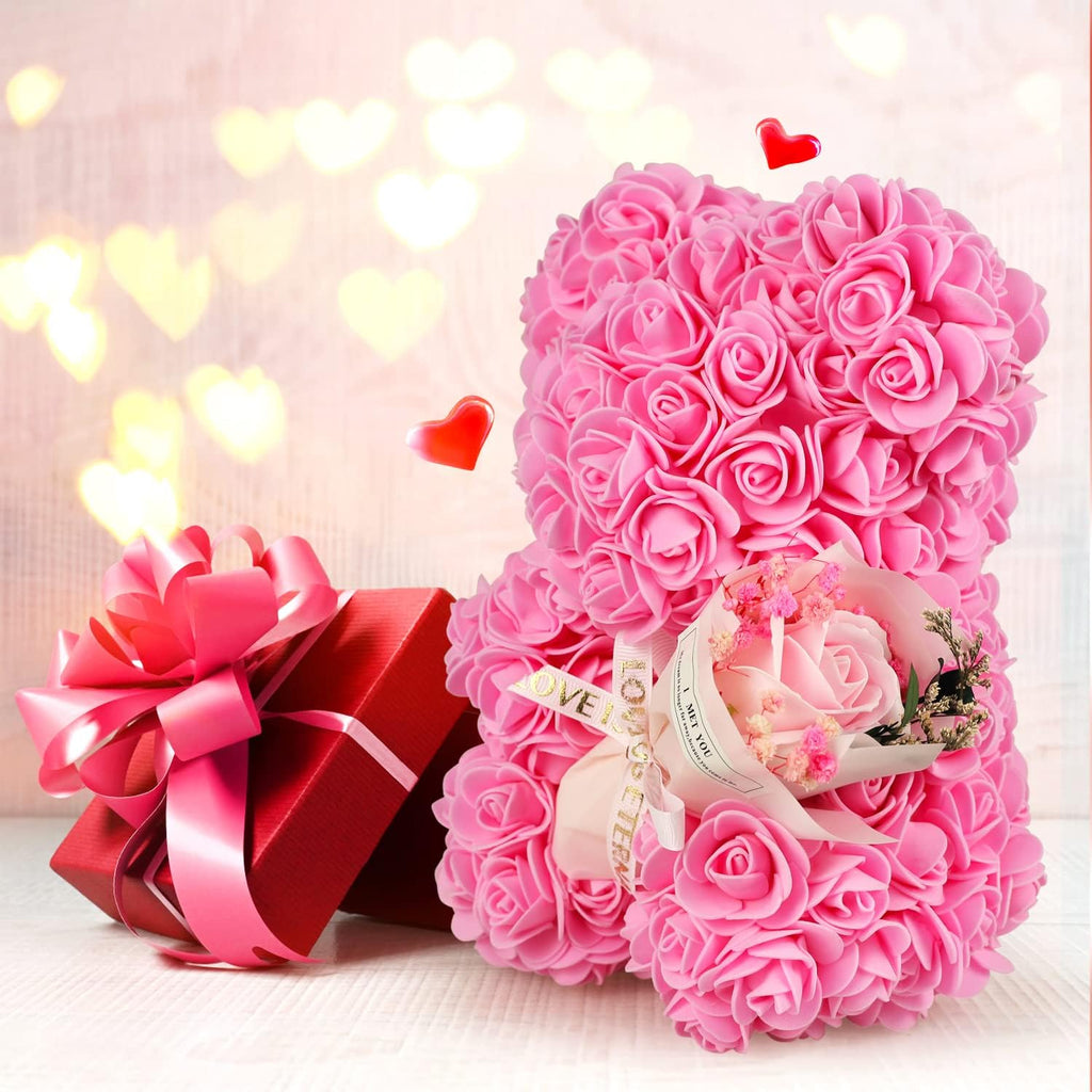 Rose Bear Birthday Gift for Women, Flowers Gifts for Mom Wife Grandma Daughter Friends Sister Her,Artificial Flowers Teddy Bear with Bouquet,Greeting Card,Mother'S Day Christmas Valentines