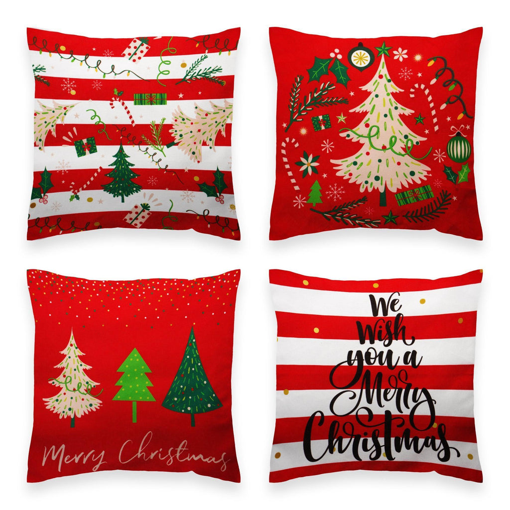 G128 Christmas Decoration Elegant Pine Spruce Waterproof Throw Pillow Covers 18 X 18 in Set of 4, Beautiful Cushion Covers for Christmas Sofa Couch Decoration