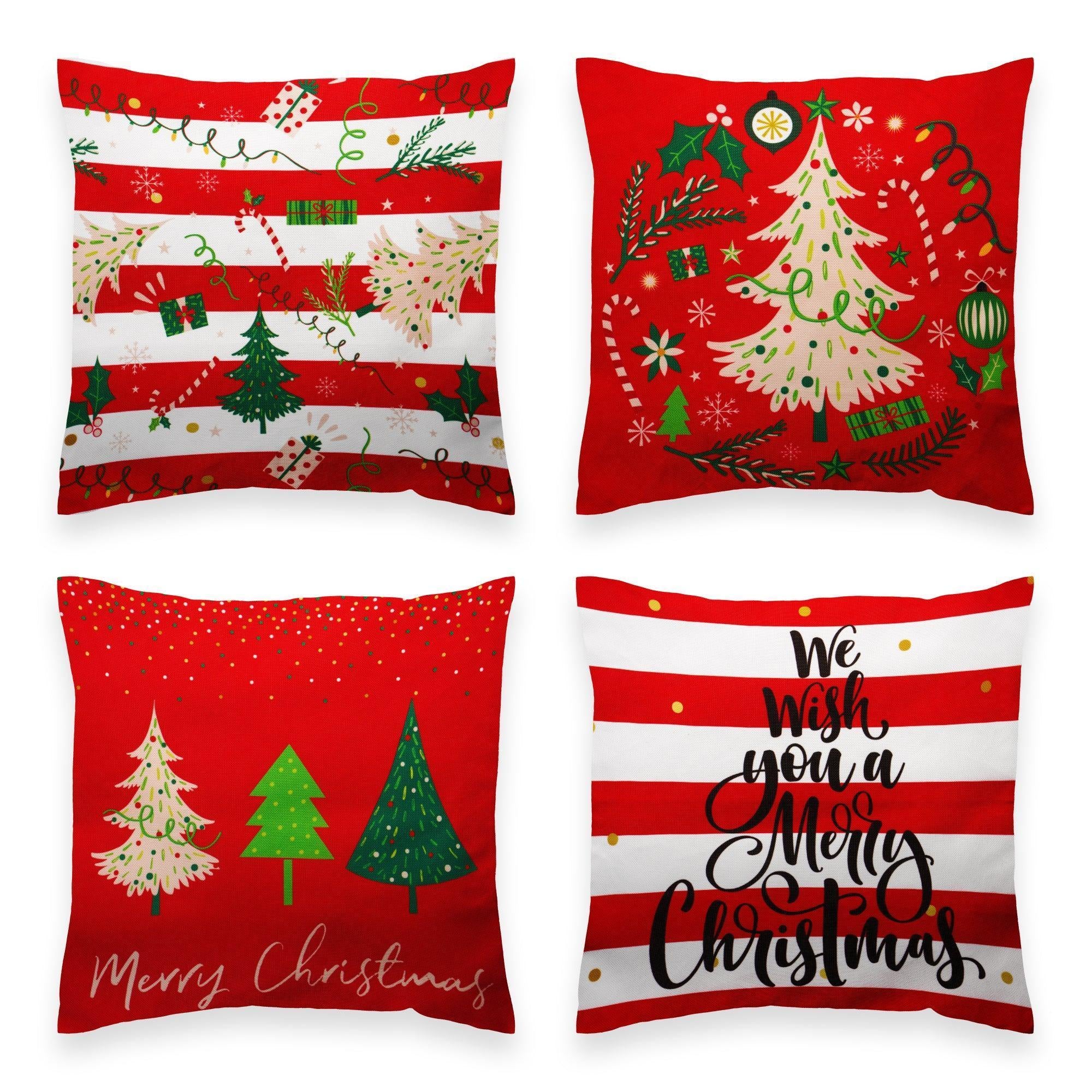 G128 Christmas Decoration Elegant Pine Spruce Waterproof Throw Pillow Covers 18 X 18 in Set of 4, Beautiful Cushion Covers for Christmas Sofa Couch Decoration