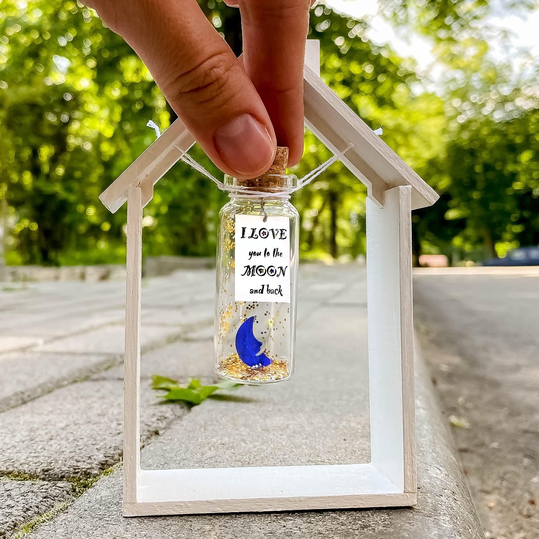 Cute Girlfriend and Boyfriend Gifts Personalized Anniversary Present for Her Him Custom Birthday Gift Idea for Women Men (I Love You to the Moon and around the World in Wooden Frame)