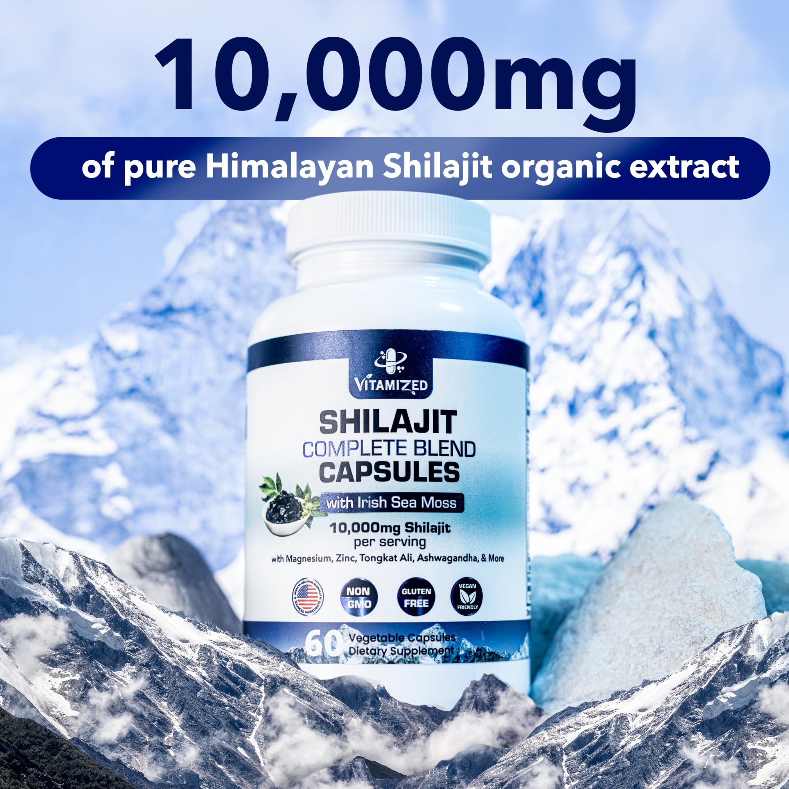 Pure Himalayan Shilajit for Men Boost Stamina & Athleticism Support Metabolism & Energy 10000Mg Shilajit Ashwagandha Supplements Irish Sea Moss Tongkat Ali PQQ & More 60 Shilajit Capsules