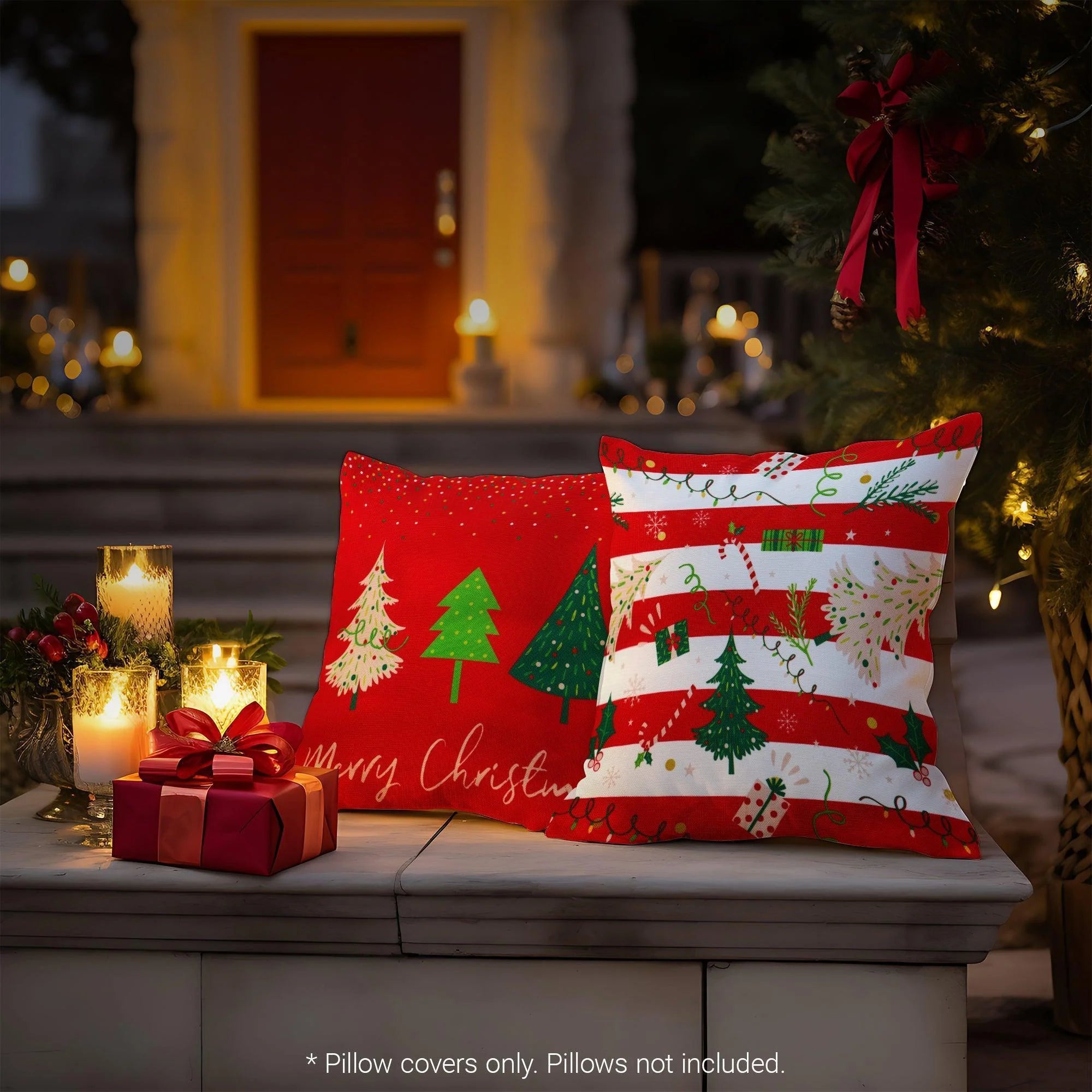 G128 Christmas Decoration Elegant Pine Spruce Waterproof Throw Pillow Covers 18 X 18 in Set of 4, Beautiful Cushion Covers for Christmas Sofa Couch Decoration